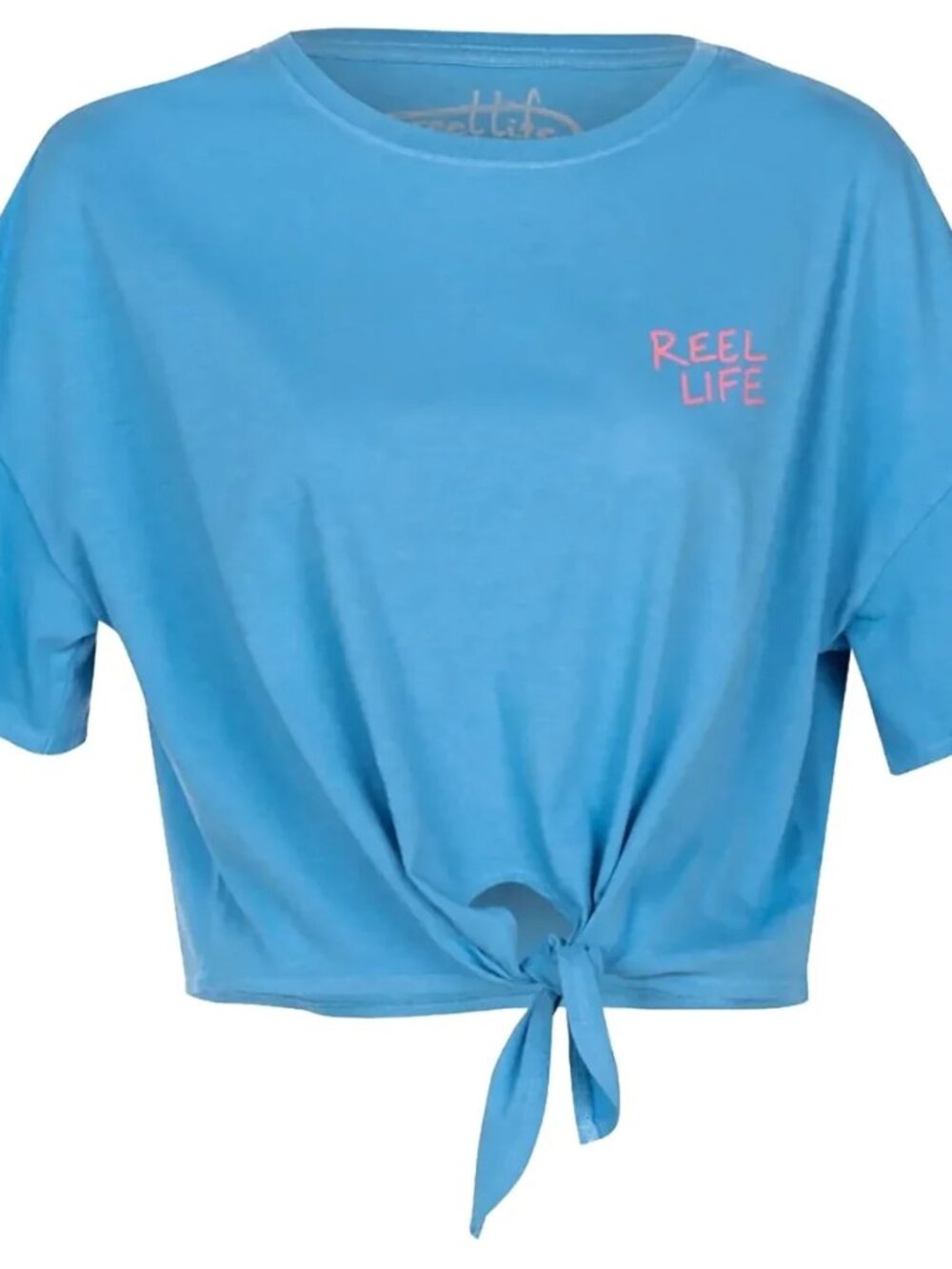 Reel Life Women's Ocean Washed Rainbow Bus Tie Front T-Shirt - Heritage Blue